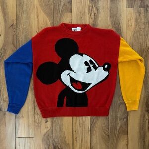 Vintage Disney Unisex Mickey Mouse Knit Sweater - Red, Blue, Yellow